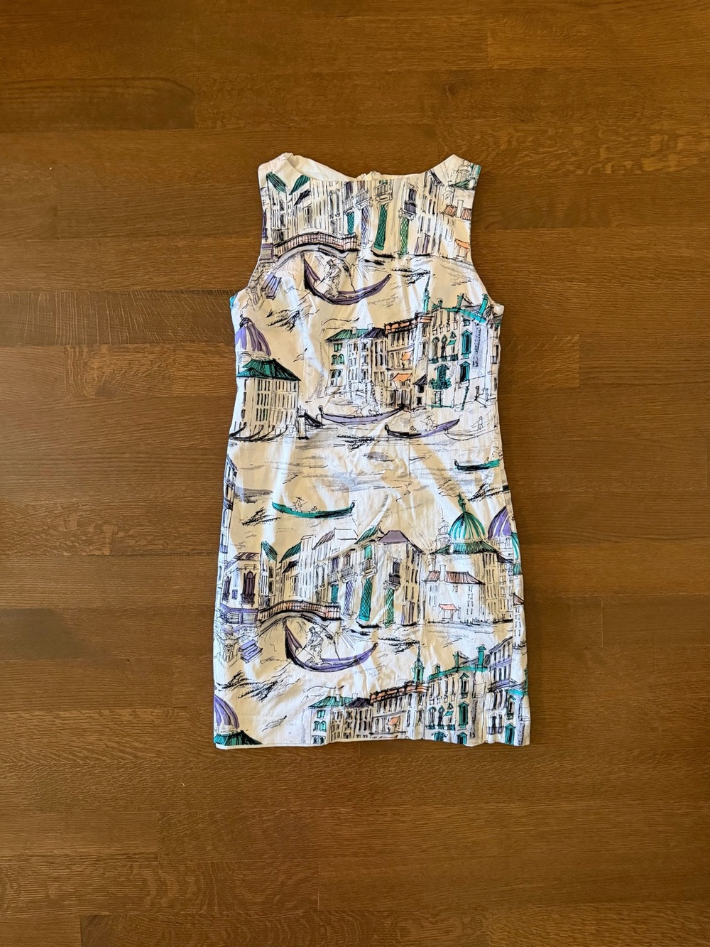 Chetta B Venice Italy Gondola Canal Novelty Print Sleeveless Sheath Dress 12